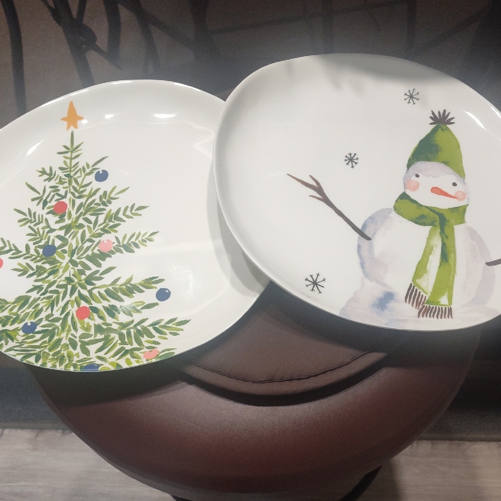 Festive Christmas Tree and Snowman Plates